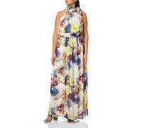 Anne Klein Women's Halter Neck Bow Maxi Dress, Light Crema Multi, 16
