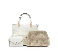 Anne Klein Women's Perforated Mini Satchel with Convertible Straw Crossbody, Anne White/Silver, S