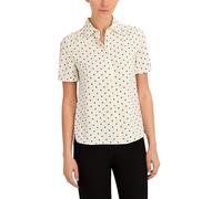 Anne Klein Women's Peter Pan Collar Short Sleeve Button Down Blouse, Anne White/Anne Black, Large