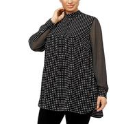 Anne Klein Women's Plus Long Sleeve Tunic Blouse, Anne Black/Anne White, 1X