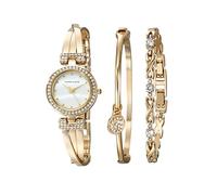 Anne Klein Women's Premium Crystal Accented Bangle Watch and Bracelet Set, AK/1868GBST