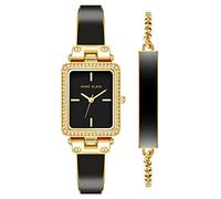 Anne Klein Women's Premium Crystal Accented Bangle Watch and Bracelet Set, AK/3898, Black/Gold, Black/Gold