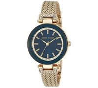 Anne Klein Women's Premium Crystal Accented Mesh Bracelet Watch, Gold/Navy Blue
