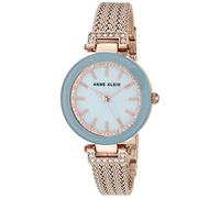 Anne Klein Women's Premium Crystal Accented Mesh Bracelet Watch, Light Blue/Rose Gold