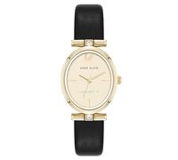 Anne Klein Women's Premium Crystal Accented Sustainable Leather Strap Watch,Black/Gold
