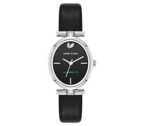 Anne Klein Women's Premium Crystal Accented Sustainable Leather Strap Watch,Black/Silver