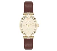 Anne Klein Women's Premium Crystal Accented Sustainable Leather Strap Watch,Brown/Gold