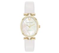 Anne Klein Women's Premium Crystal Accented Sustainable Leather Strap Watch,Ivory/Gold