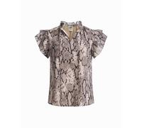Anne Klein Women's Ruffle Sleeve Tie Neck Printed Chiffon Blouse, Natural Clay Mult, XL