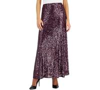Anne Klein Womens Sequined A-Line Skirt, Deep Plum, XL