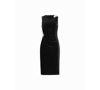 Anne Klein Women's Sleeveless Velvet Ruched Dress with Jewel Detail, Black, 16/Petite