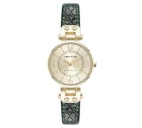 Anne Klein Women's Sustainable Leather Strap Watch, AK/5144,Green/Gold