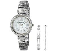 Anne Klein Womens Swarovski and Mother of Pearl Watch and Bangle Set