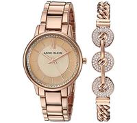 Anne Klein Women's Swarovski Crystal Accented Rose Gold-Tone Watch and Bracelet Set, AK/3520RGST