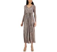 Anne Klein Women's V Neck Maxi Pleated Dress, Pink Blush/White, 20