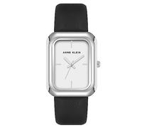 Anne Klein Women's Vegan Leather Strap Watch, Black/Silver Dial, AK/4199SVBK