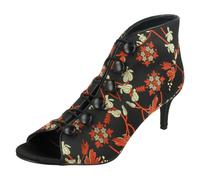 Anne Michelle Ladies Anne Michelle Mid Heel Button & Hook Boot Sandals - Black/Red - UK 5