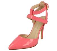 Anne Michelle Ladies High Heel Ankle Strap Court Shoe - Pink Synthetic Patent - UK Size 4 - EU Size 37 - US Size 6
