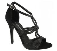 Anne Michelle Ladies Open Toe T-Bar Heels - Black Synthetic - UK Size 4 - EU Size 37 - US Size 6