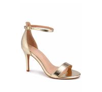Anne Michelle Women's Relaxed Fit Stiletto Heel Sandal with Ankle Strap in Metallic Gold | Size: 7 Anne Michelle Metallic Gold 7