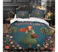 Anne of Green Gables 3D Printed Comforter Cover 3pcs Ultra-Soft Microfibre Skin-Friendly Illustrated childrens book Quilt Cover 2 Pillow Shams Zippered Closure Machine Washable Kids Teens Room