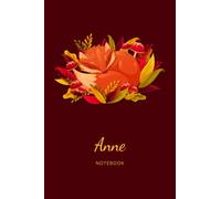 Anne:Personalised Fox Name Notebook for Women Girls: Custom Name Journal for Girsl Sleeping Fox Notebook with Red Cover Autumn Leaves, Blank Lined Jounral size 6x9, Happ Birth Day Gift for Girls Women