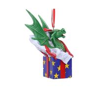 Nemesis Now Anne Stokes Surprise Gift Dragon Hanging Ornament 12.5cm, Resin, Green, Lisa Parker Giftware, Gothic Festive Hanging Decoration, Cast in the Finest Resin, Expertly Hand-Painted
