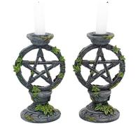 Nemesis Now Wiccan Pentagram Candlesticks Set of Two Candle Holder 15cm, Resin, Black, Pentagram Design, Gothic Dining Room Decor, Gothic Romance Gift, Cast in the Finest Resin, Expertly Hand-Painted