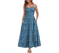 Annebouti Women 2026 Summer Spring Ruched Maxi Dress Adjustable Spaghetti Strap Floral Beach Long Sundress with Pockets, Purple Green, XXL