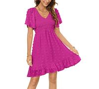 Annebouti Womens 2024 Spring Summer Casual Formal Mini Dresses Party Cocktail Short Sleeve Babydoll Maternity Dress, Solid Hot Pink, XL