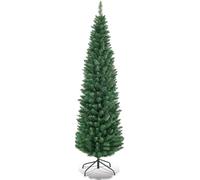 Annecy 6ft Pre-Lit Fir Pencil Christmas Tree, Green Classic Artificial Slim Skinny Christmas Tree for Home, Office, Shop, Party Decoration w/ 400 Tips, 200 Warm White Lights, Metal Hinges & Base, 6 ft