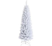 Annecy 6ft Pre-Lit Fir Pencil Christmas Tree, White Artificial Slim Skinny Christmas Tree Perfect for Home, Office, Shop,Party Decoration w/ 400 Tips, 200 Warm White Lights, Metal Hinges & Base, White