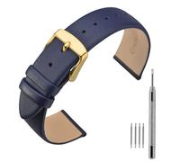 ANNEFIT Calfskin Leather Watch Straps 16mm, Classical Thin Leather Watch Band with Gold Buckle (Dark Blue)
