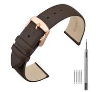 ANNEFIT Calfskin Leather Watch Straps 16mm, Classical Thin Leather Watch Band with Rose Gold Buckle (Dark Brown)
