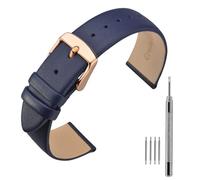 ANNEFIT Calfskin Leather Watch Straps 16mm, Classical Thin Leather Watch Band with Rose Gold Buckle (Dark Blue)