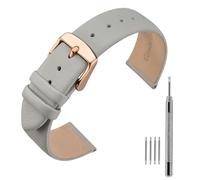 ANNEFIT Calfskin Leather Watch Straps 16mm, Classical Thin Leather Watch Band with Rose Gold Buckle (Grey)