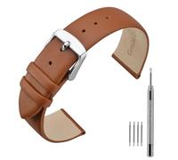 ANNEFIT Calfskin Leather Watch Straps 16mm, Classical Thin Leather Watch Band with Stainless Steel Buckle (Brown)