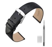 ANNEFIT Calfskin Leather Watch Straps 16mm, Classical Thin Leather Watch Band with Stainless Steel Buckle (Black)