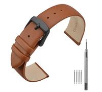 ANNEFIT Calfskin Leather Watch Straps 18mm, Classical Thin Leather Watch Band with Black Buckle (Brown)