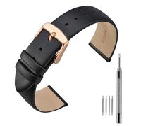 ANNEFIT Calfskin Leather Watch Straps 18mm, Classical Thin Leather Watch Band with Rose Gold Buckle (Black)
