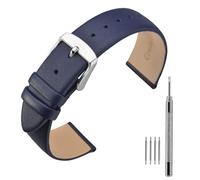 ANNEFIT Calfskin Leather Watch Straps 18mm, Classical Thin Leather Watch Band with Stainless Steel Buckle (Dark Blue)
