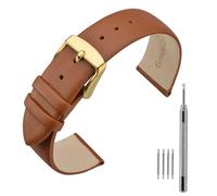 ANNEFIT Calfskin Leather Watch Straps 20mm, Classical Thin Leather Watch Band with Gold Buckle (Brown)