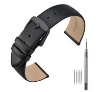 ANNEFIT Calfskin Leather Watch Straps 22mm, Classical Thin Leather Watch Band with Black Buckle (Black)