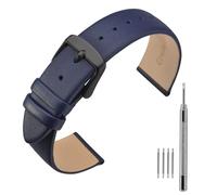 ANNEFIT Calfskin Leather Watch Straps 22mm, Classical Thin Leather Watch Band with Black Buckle (Dark Blue)