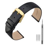 ANNEFIT Calfskin Leather Watch Straps 22mm, Classical Thin Leather Watch Band with Gold Buckle (Black)