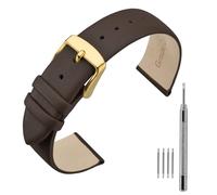 ANNEFIT Calfskin Leather Watch Straps 22mm, Classical Thin Leather Watch Band with Gold Buckle (Dark Brown)