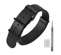 ANNEFIT Leather Watch Strap 20mm, Genuine Calfskin One-Piece Military Watch Band for Men and Women with Matte Black Buckle (Black)