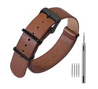 ANNEFIT Leather Watch Strap 20mm, Genuine Calfskin One-Piece Military Watch Band for Men and Women with Matte Black Buckle (Light Brown)