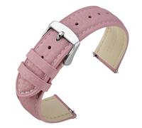 ANNEFIT Leather Watch Straps 18mm, Quick Release Textured Padded Replacement Band with Silver Buckle for Men and Women (Pink)