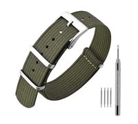 ANNEFIT Nylon Watch Strap 21mm, One-Piece Waterproof Military Watch Band with Heavy Silver Buckle (Army Green)